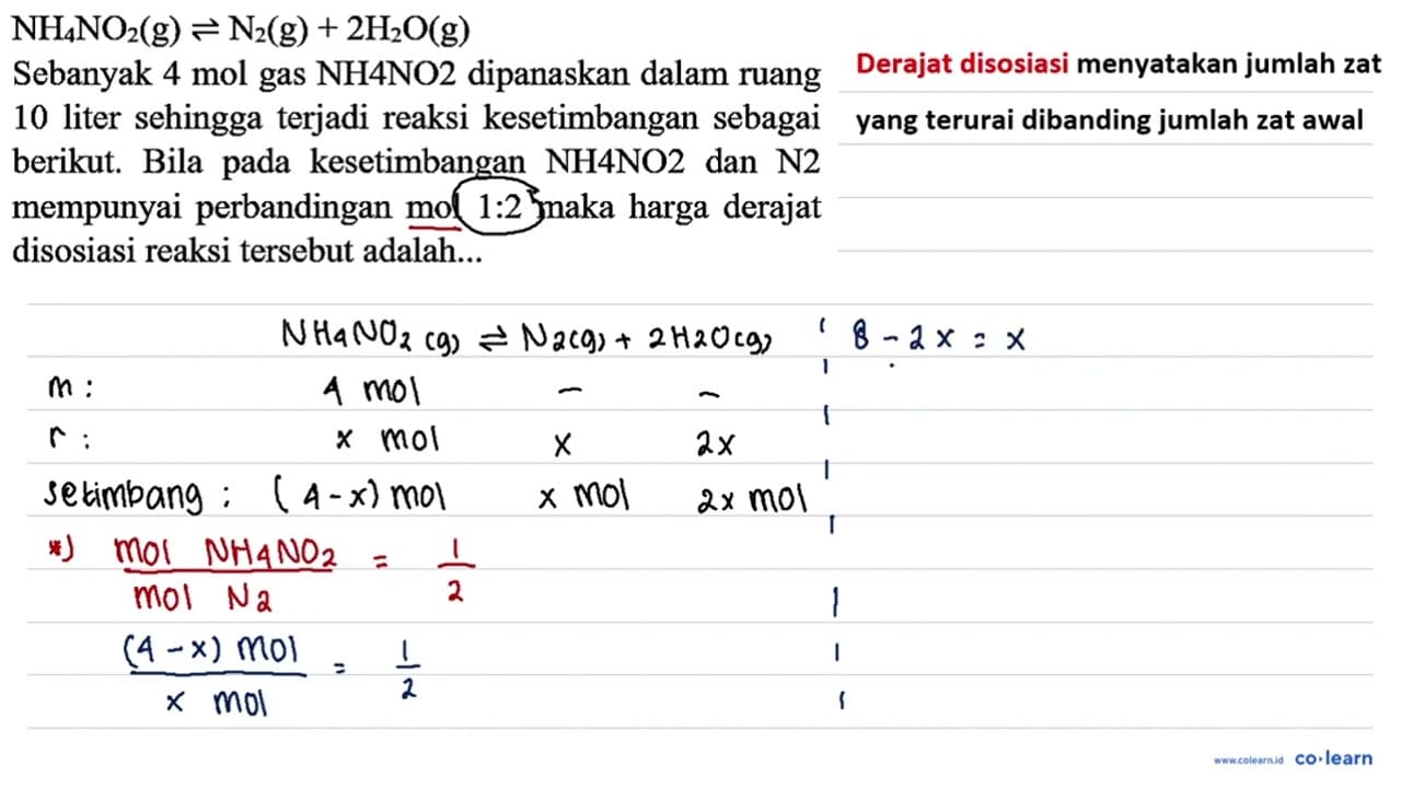 NH_(4) NO2(g) <=> N2)(g)+2 H2 O(g) Sebanyak 4 mol gas NH 4