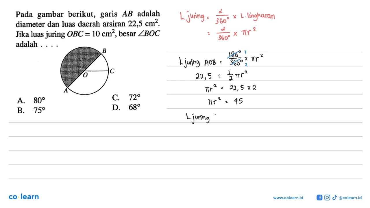 Pada gambar berikut, garis AB adalah diameter dan luas