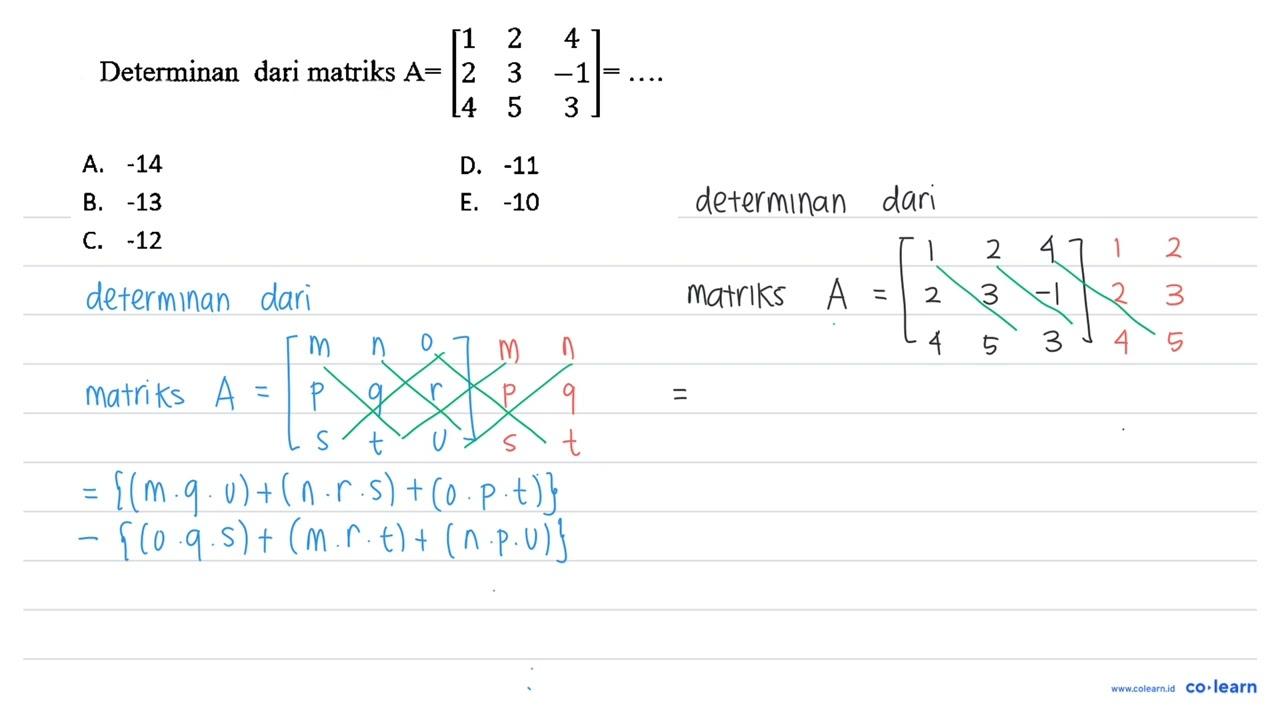 Determinan dari matriks A = [1 2 4 2 3 -1 4 5 3] =