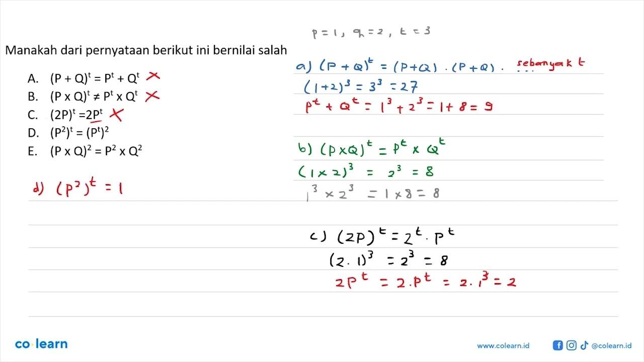 Manakah dari pernyataan berikut ini bernilai salah