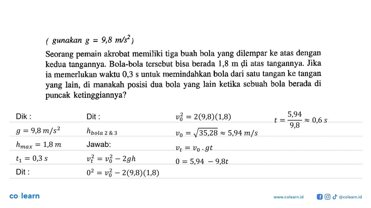 gunakan g = 9,8 m/s^2 ) Seorang pemain akrobat memiliki