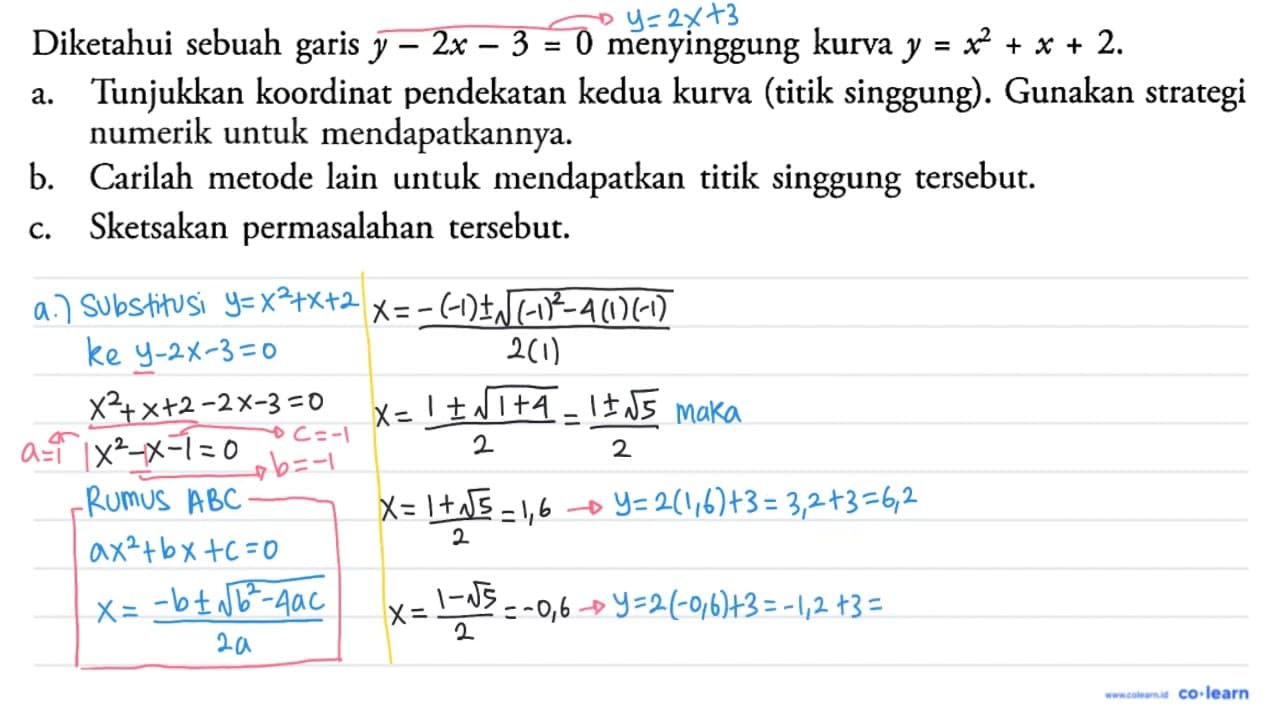 Diketahui sebuah garis y-2x-3=0 menyinggung kurva