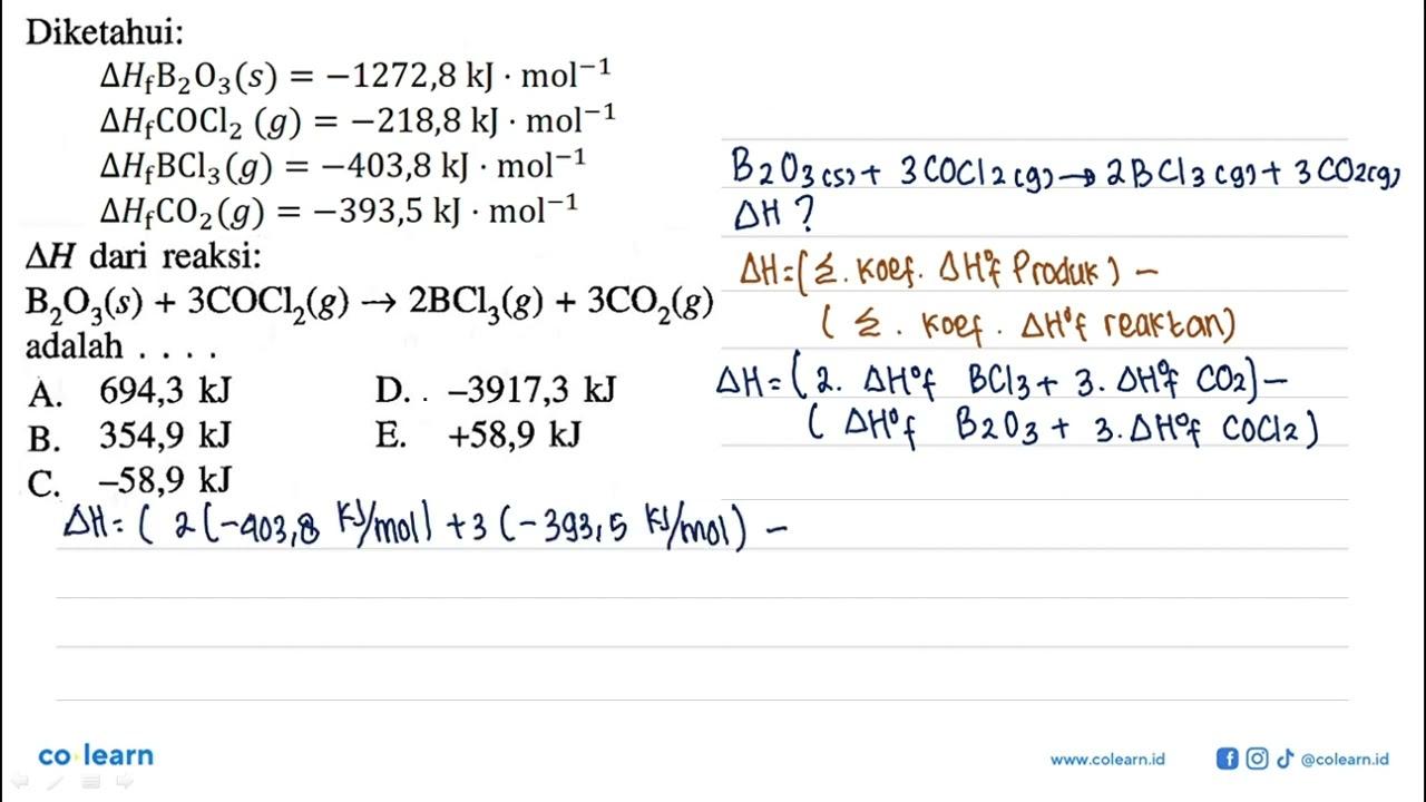 Diketahui:delta HfB2O3(s) = -1272,8 kJ.mol^(-1) delta