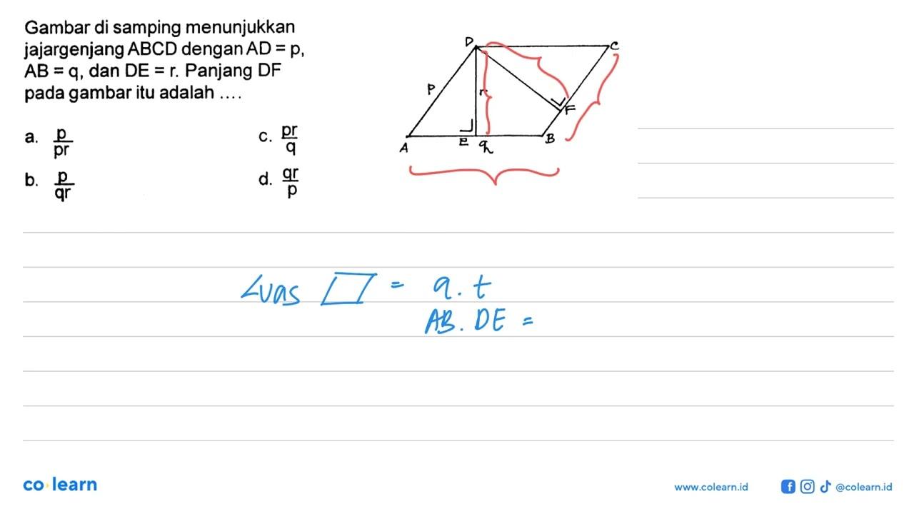 Gambar di samping menunjukkan jajargenjang ABCD dengan