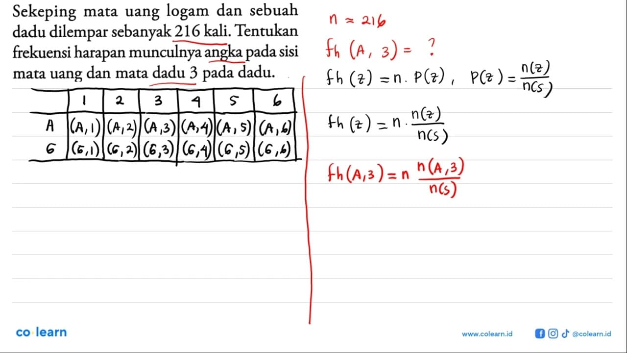 Sekeping mata uang logam dan sebuah dadu dilempar sebanyak