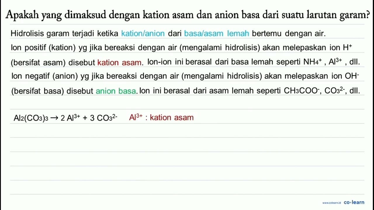 Apakah yang dimaksud dengan kation asam dan anion basa dari