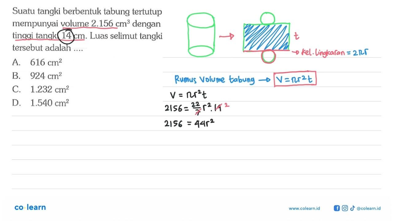 Suatu tangki berbentuk tabung tertutup mempunyai volume