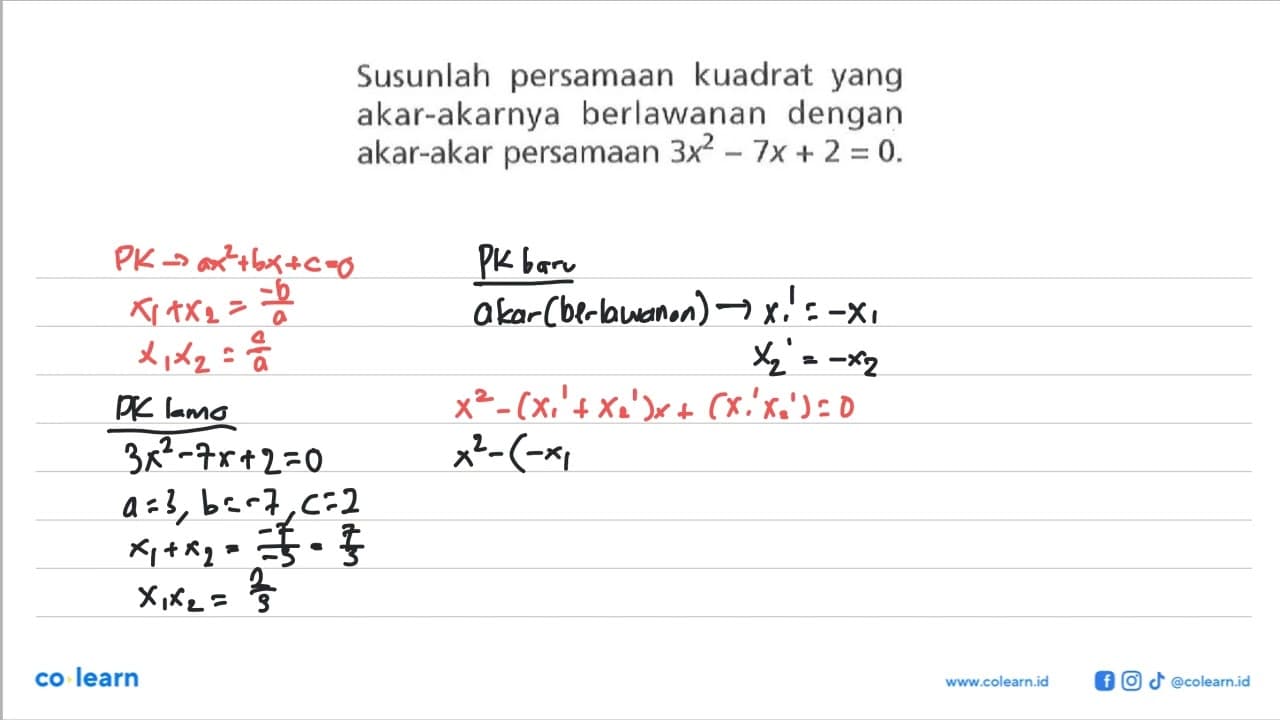 Susunlah persamaan kuadrat yang akar-akarnya berlawanan