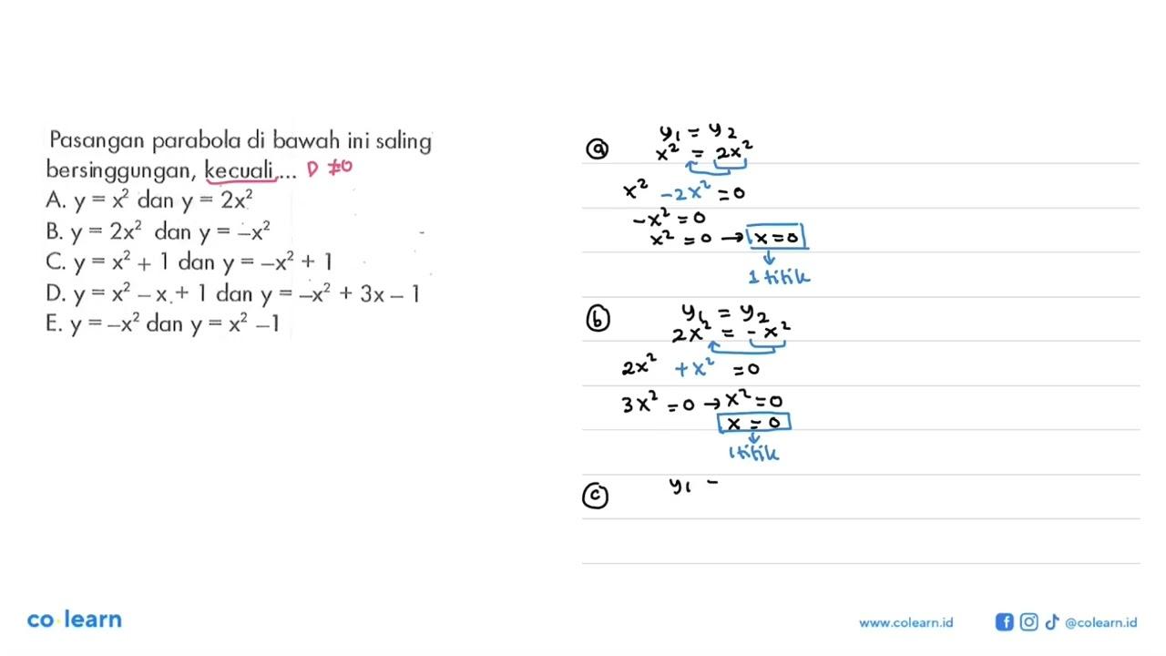Pasangan parabola di bawah ini saling bersinggungan,