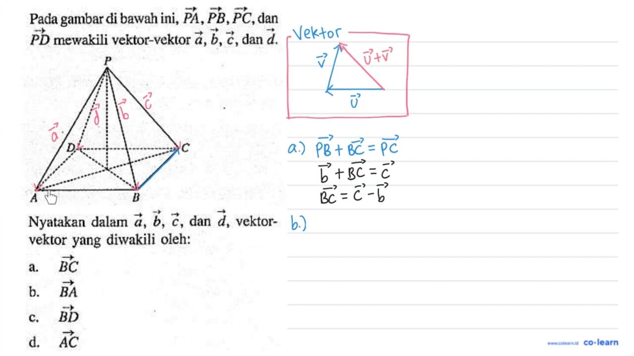 Pada gambar di bawah ini,vektor PA,vektor PB,vektor PC, dan