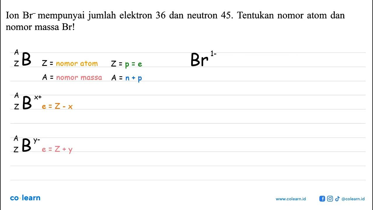 Ion Br mempunyai jumlah elektron 36 dan neutron 45.