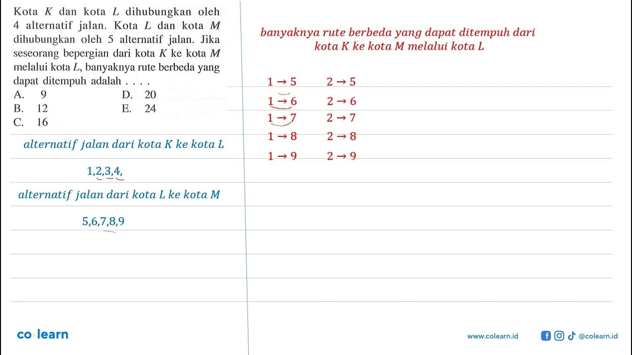 Kota K dan kota L dihubungkan oleh 4 alternatif jalan. Kota