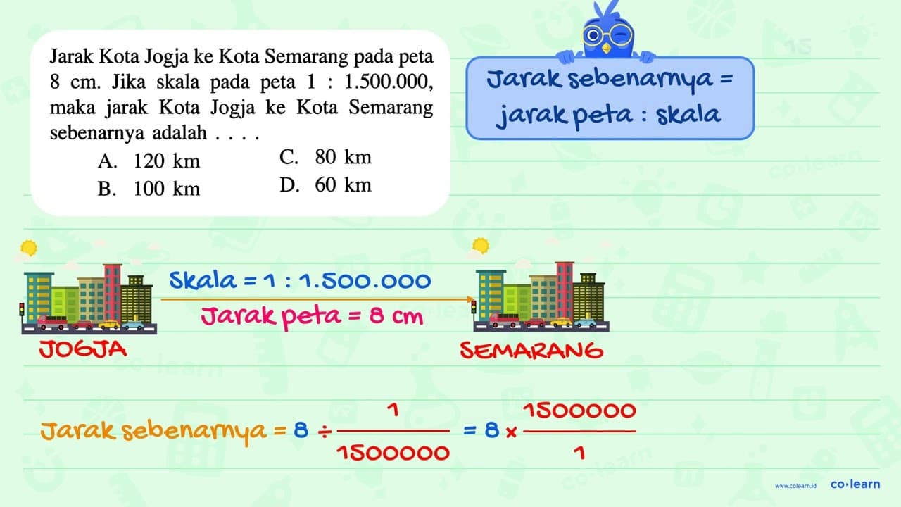 Jarak Kota Jogja ke Kota Semarang pada peta 8 cm. Jika