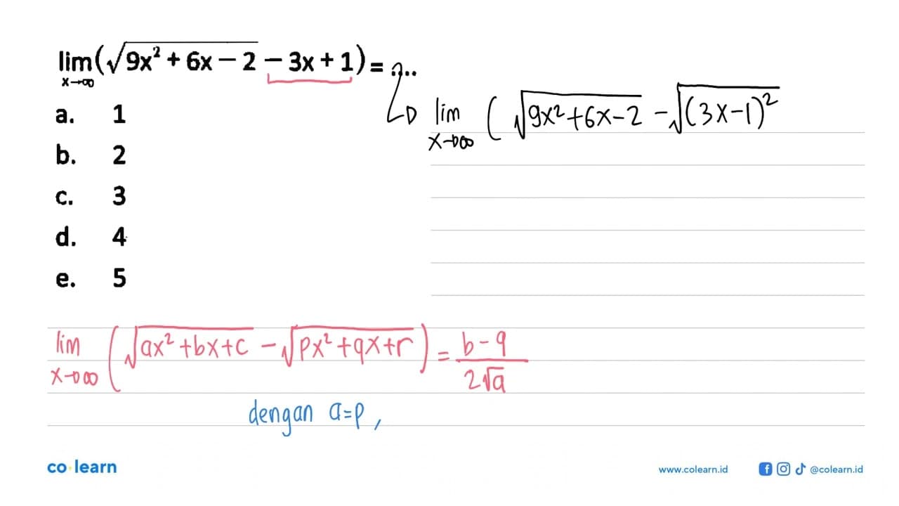 lim x->tak hingga (akar(9x^2+6x-2)-3x+1)=