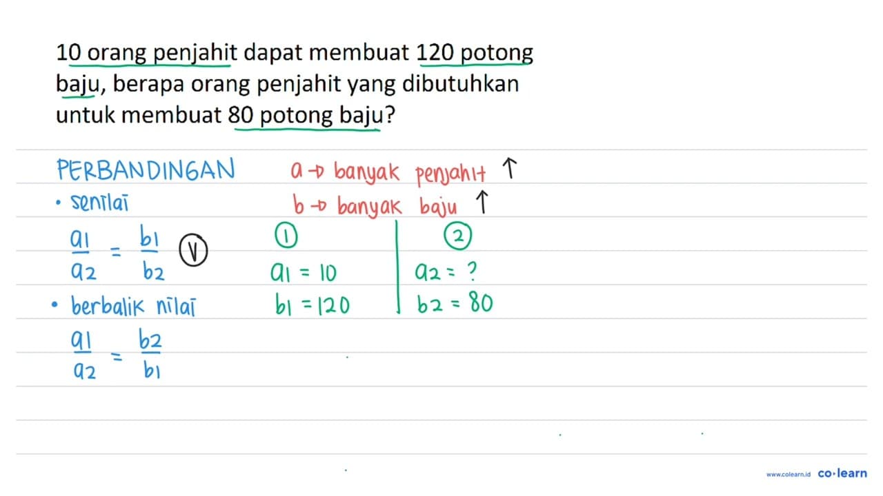 10 orang penjahit dapat membuat 120 potong baju, berapa