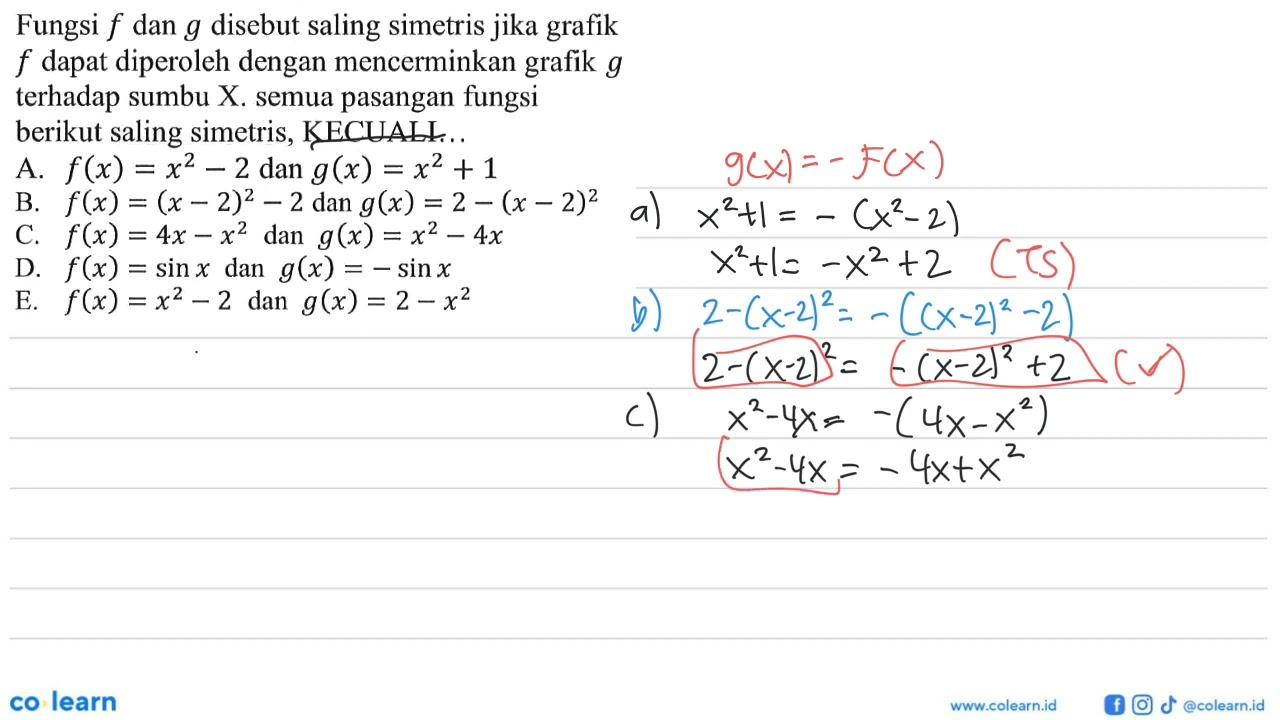 Fungsi f dan g disebut saling simetris jika grafik f dapat