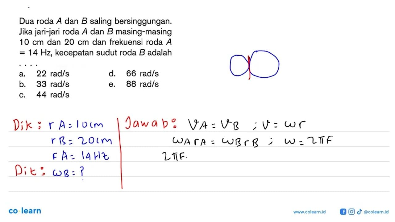 Dua roda A dan B saling bersinggungan. Jika jari-jari roda