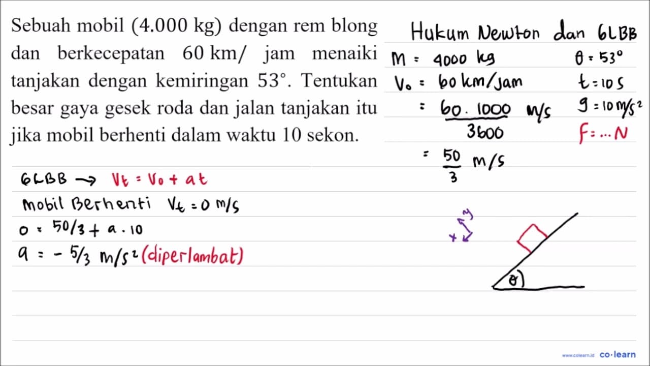 Sebuah mobil (4.000 kg) dengan rem blong dan berkecepatan