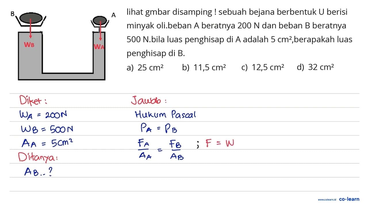 A B lihat gmbar disamping ! sebuah bejana berbentuk U