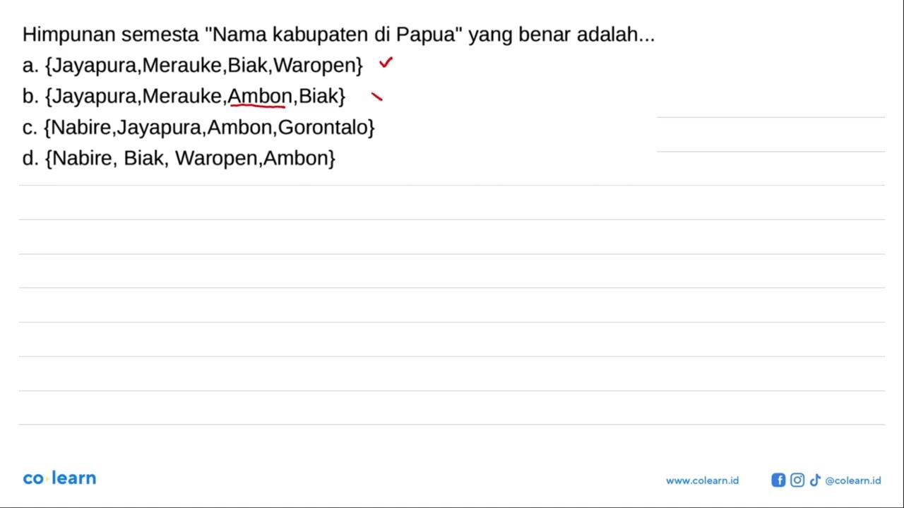 Himpunan semesta "Nama kabupaten di Papua" yang benar