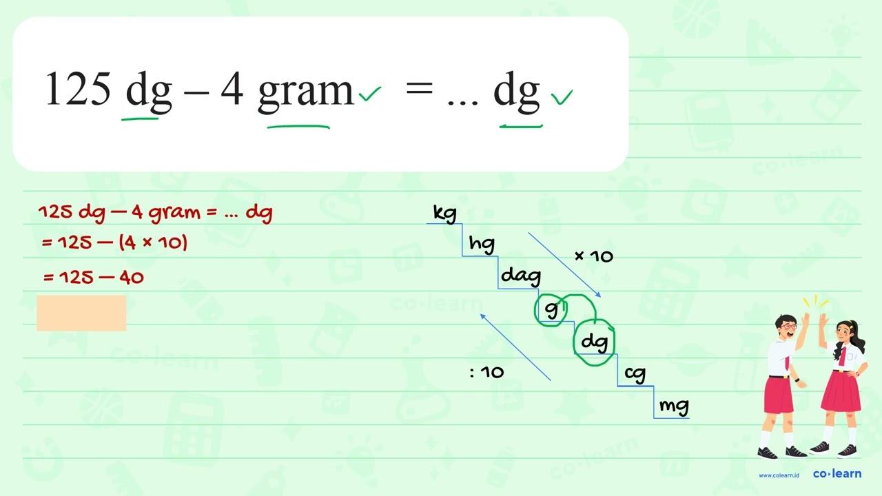 125 dg - 4 gram = ... dg