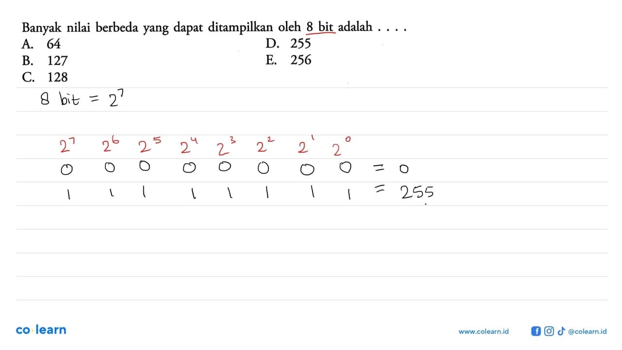 Banyak nilai berbeda yang dapat ditampilkan oleh 8 bit