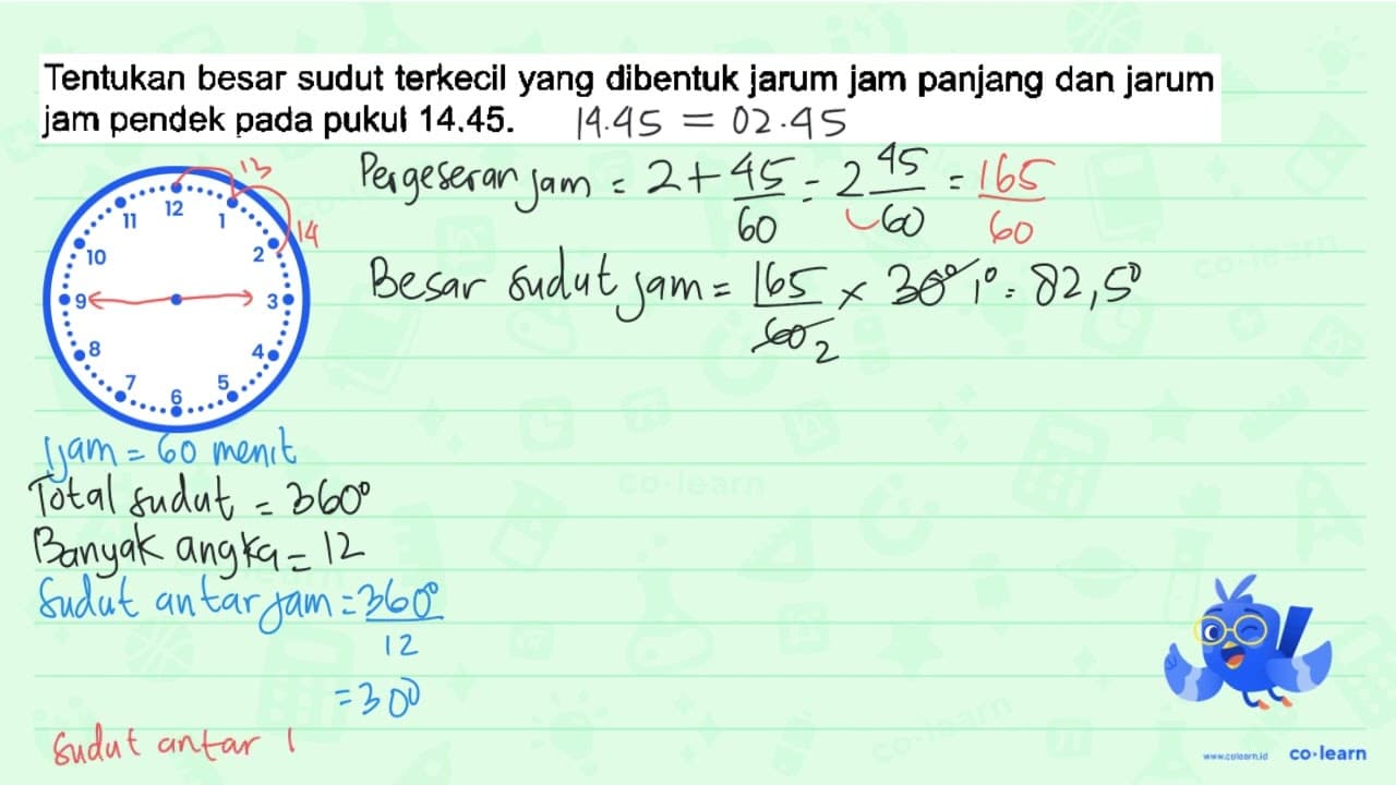 Tentukan besar sudut terkecil yang dibentuk jarum jam