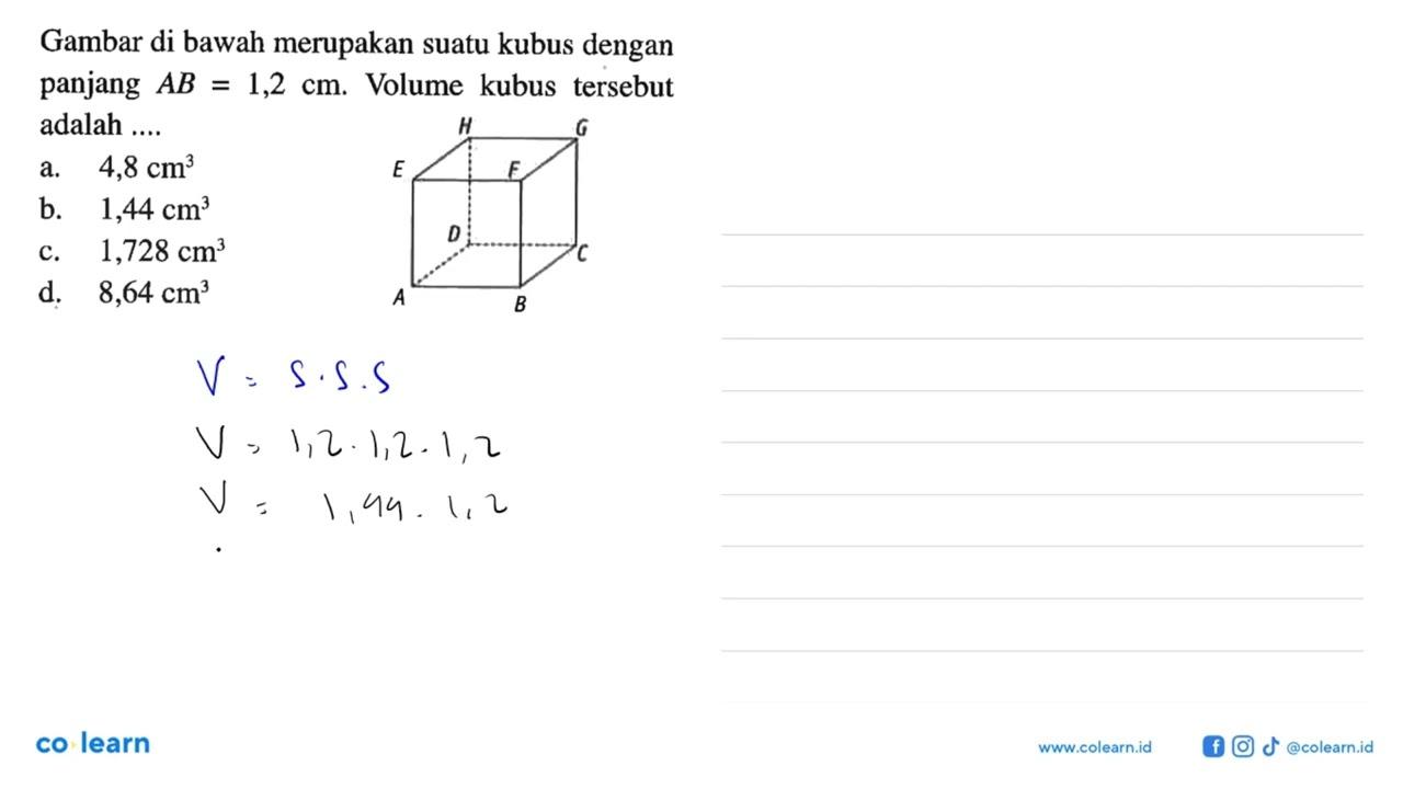 Gambar di bawah merupakan suatu kubus dengan panjang AB=1,2