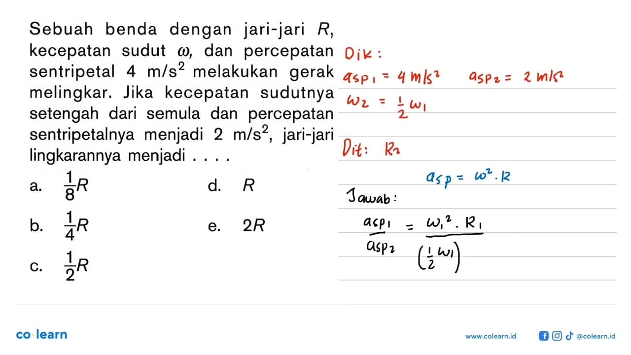 Sebuah benda dengan jari-jari R , kecepatan sudut \omega ,