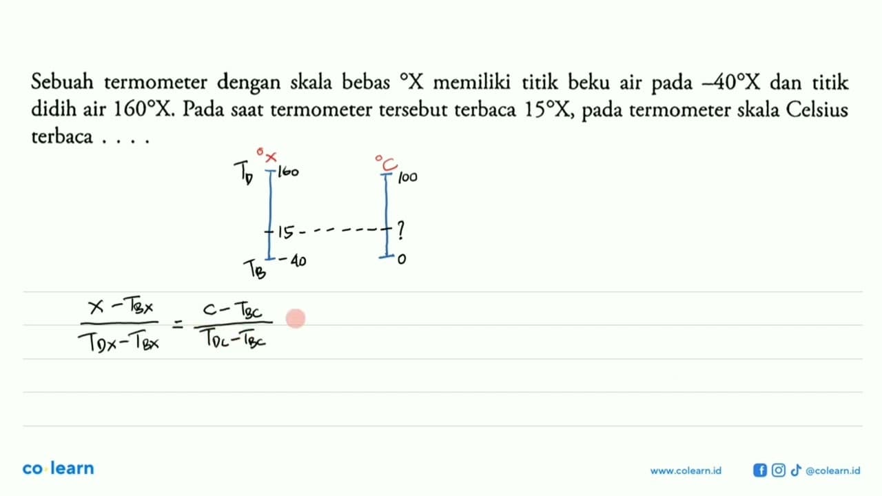 Sebuah termometer dengan skala bebas memiliki titik beku