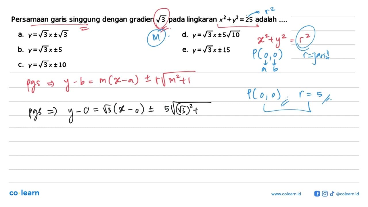 Persamaan garis singgung dengan gradien akar(3) pada