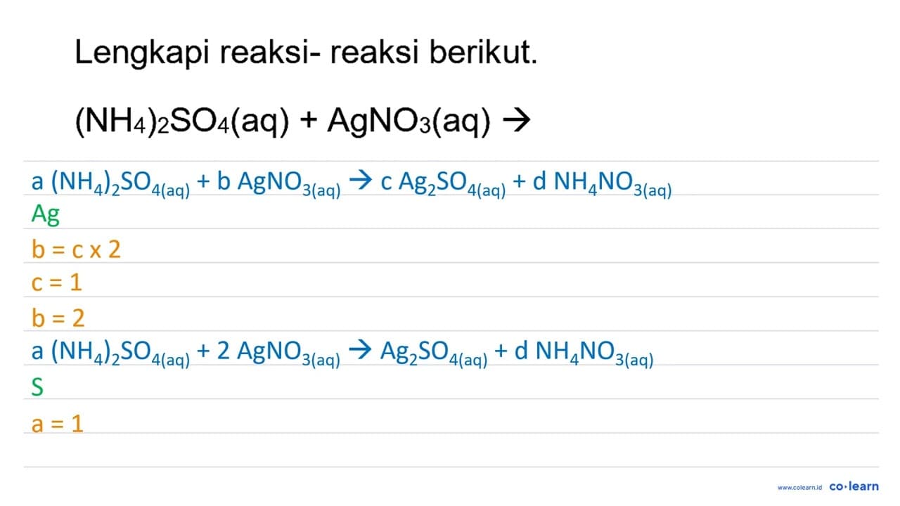 Lengkapi reaksi- reaksi berikut. (NH_(4))_(2)