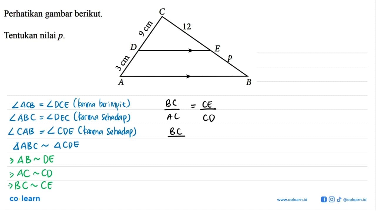 Perhatikan gambar berikut.Tentukan nilai p .