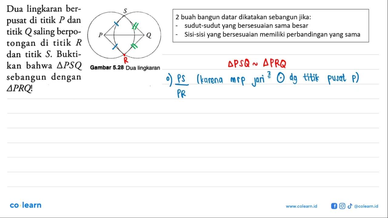 Dua lingkaran berpusat di titik P dan titik Q saling