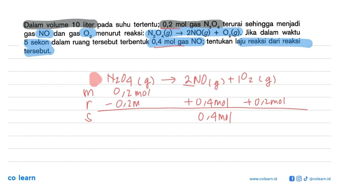 Dalam volume 10 liter pada suhu tertentu; 0,2 mol gas N2O4