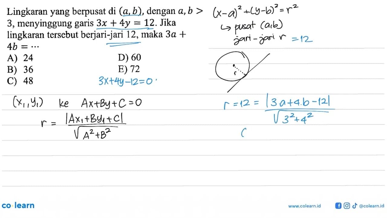 Lingkaran yang berpusat di (a,b), dengan a,b > 3,