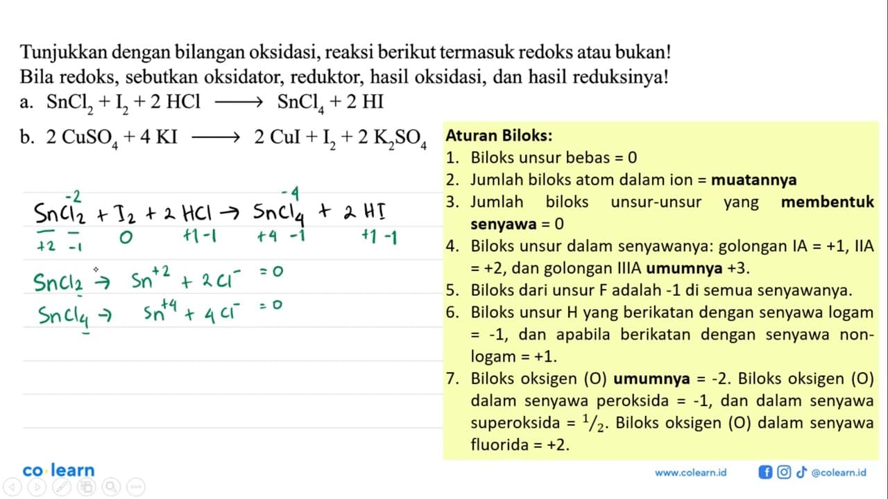 Tunjukkan dengan bilangan oksidasi, reaksi berikut termasuk