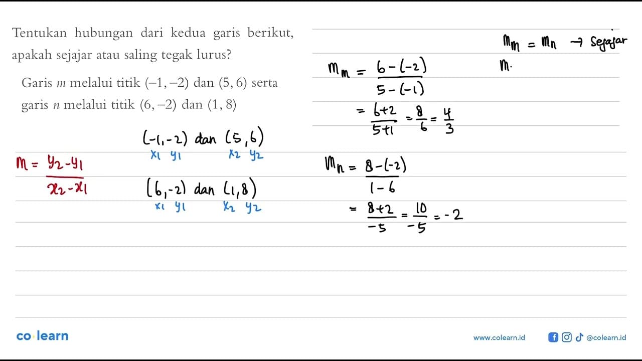 hubungan Tentukan dari kedua garis berikut, apakah sejajar