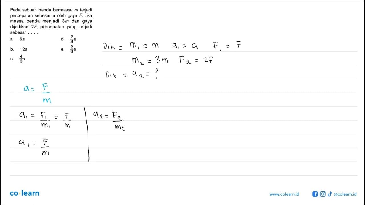 Pada sebuah benda bermassa m terjadi percepatan sebesar a