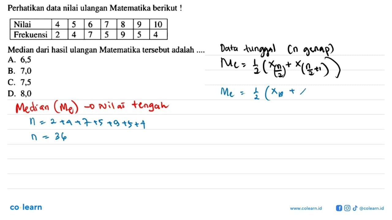 Perhatikan data nilai ulangan Matematika berikut ! Nilai 4