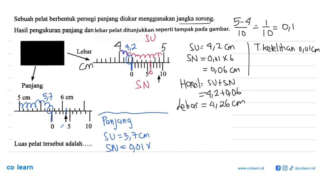 Sebuah pelat berbentuk persegi panjang diukur menggunakan