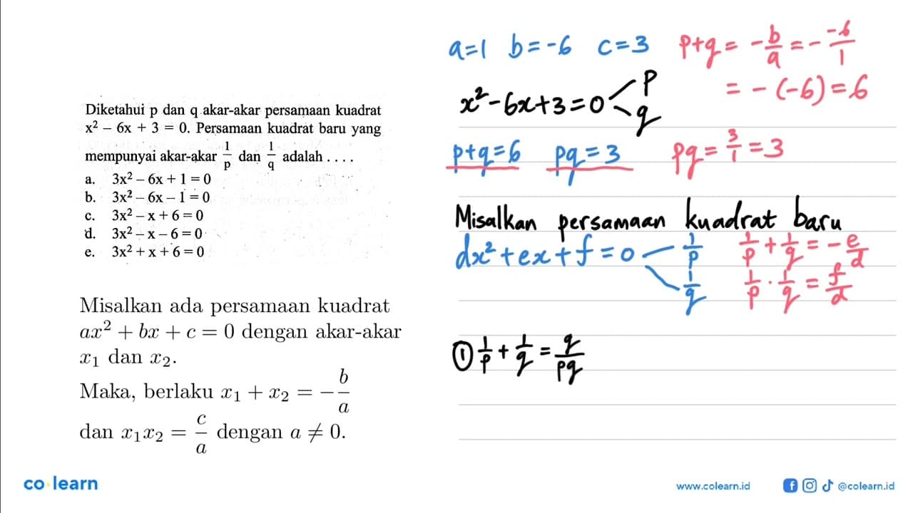 Diketahui p dan q akar-akar persamaan kuadrat x^2 - 6x + 3