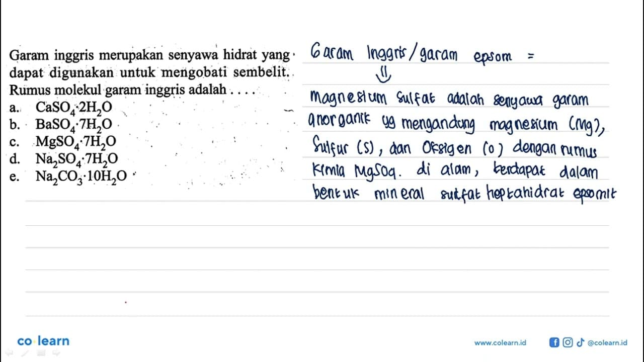 Garam inggris merupakan senyawa hidrat yang dapat digunakan