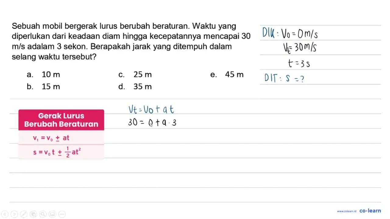 Sebuah mobil bergerak lurus berubah beraturan. Waktu yang