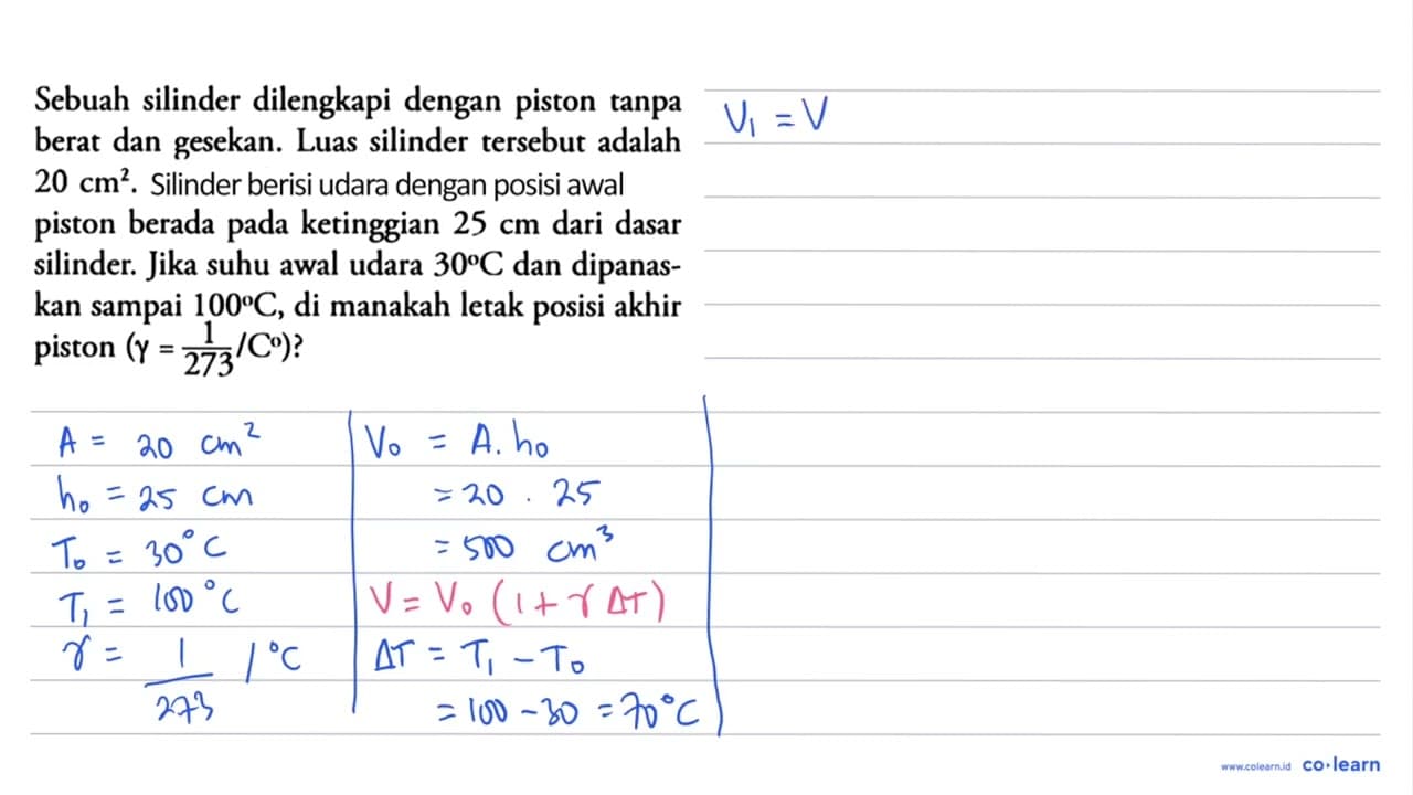 Sebuah silinder dilengkapi dengan piston tanpa berat dan