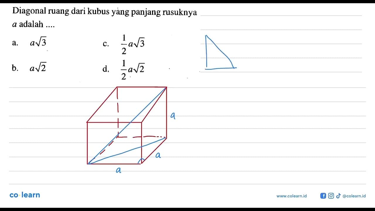 Diagonal ruang dari kubus yáng panjang rusuknya a adalah