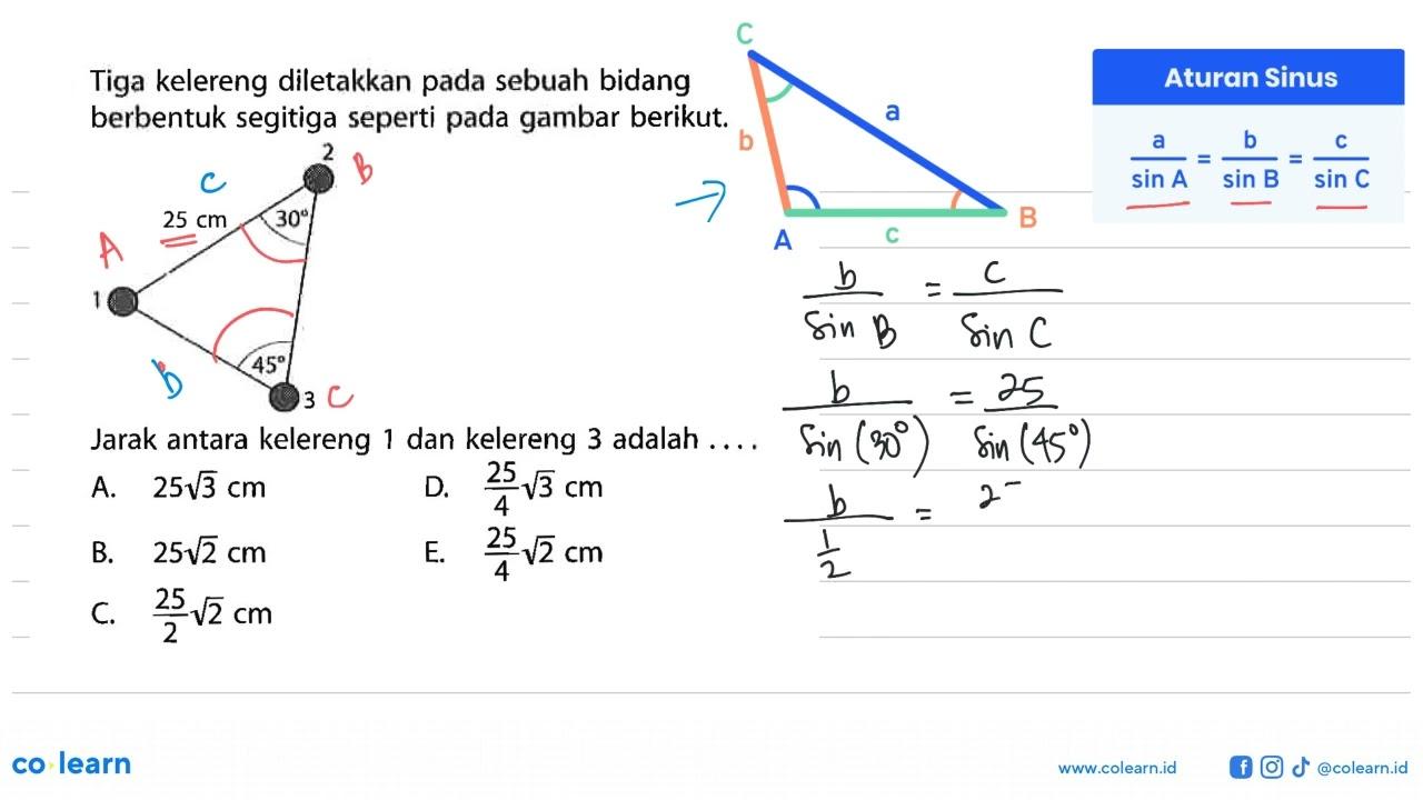 Tiga kelereng diletakkan pada sebuah bidang berbentuk