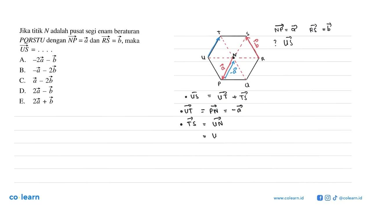 Jika titik N adalah pusat segi enam beraturan PQRSTU dengan