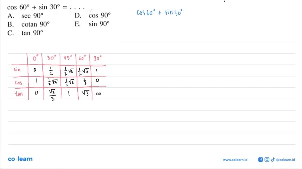 cos 60+sin 30=...