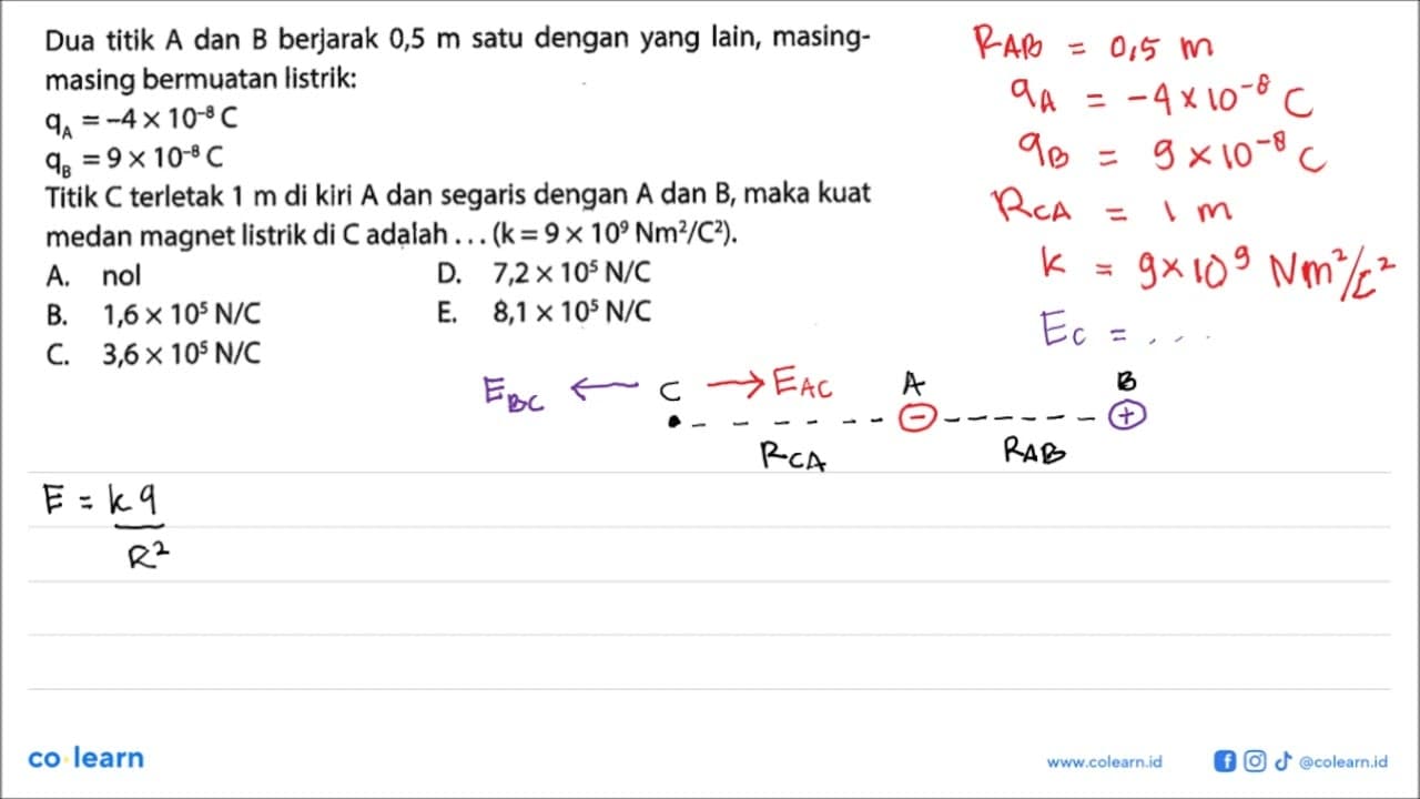 Dua titik A dan B berjarak 0,5 m satu dengan yang lain,